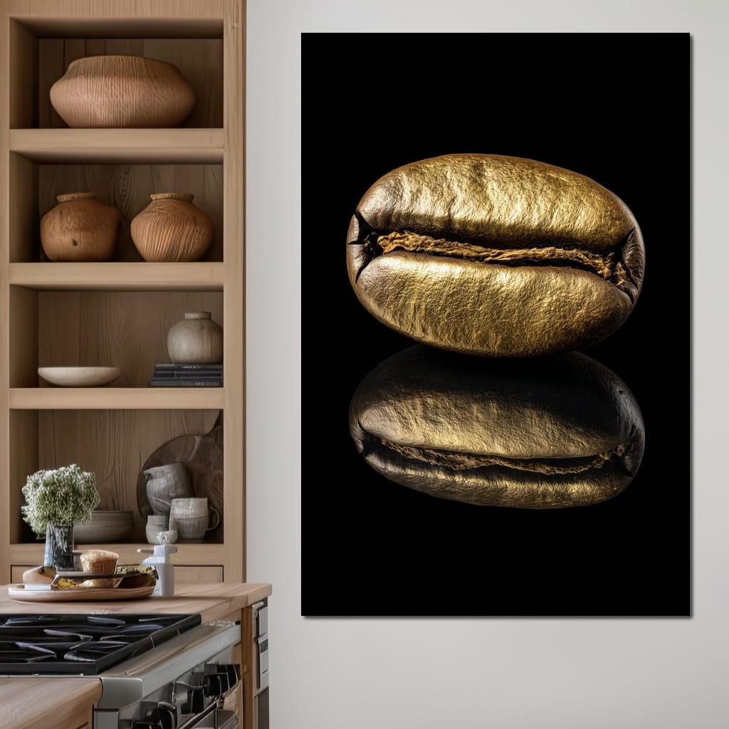 Golden Coffee Bean Reflection Canvas Wall Art
