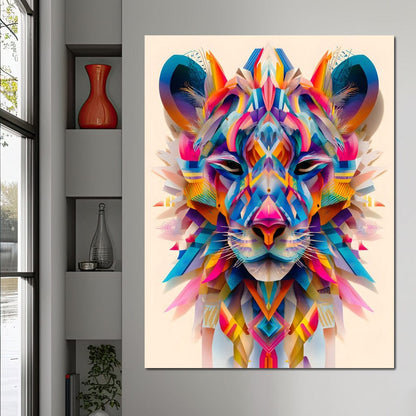 Vivid Geometric Lion Majesty Canvas Wall Art