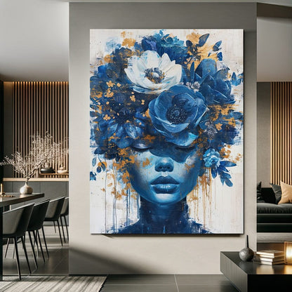 Sapphire Bloom Silhouette Canvas Wall Art