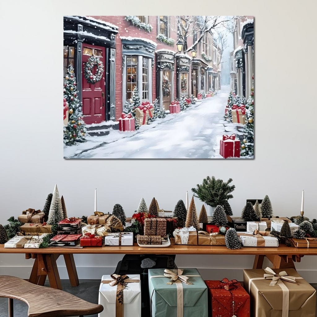 Snowy Carol Lane Holiday Cheer Canvas Wall Art