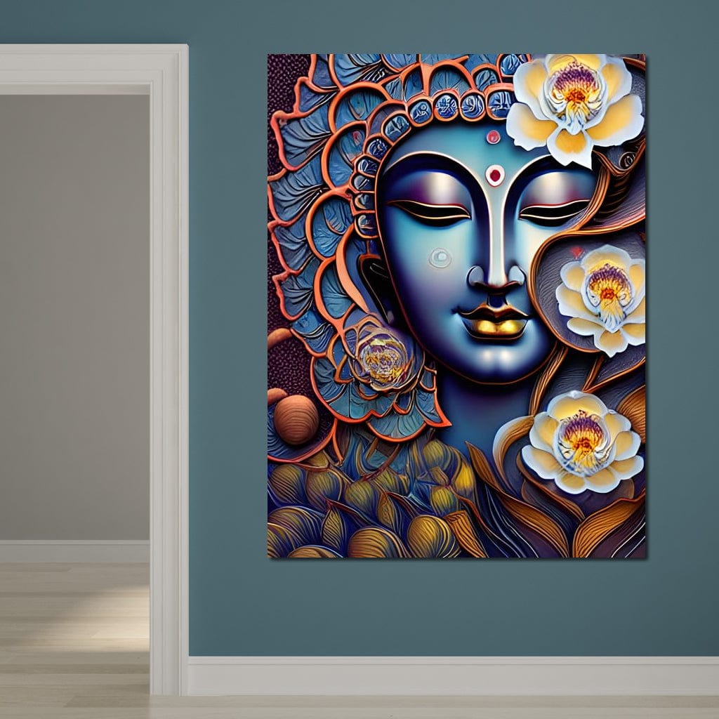 Buddha & Flowers Orange Canvas Wall Art