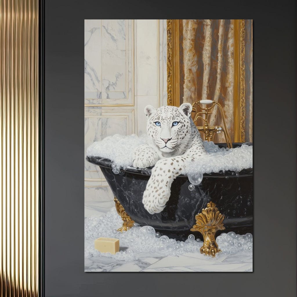 Majestic Snow Leopard Soak in Canvas Wall Art