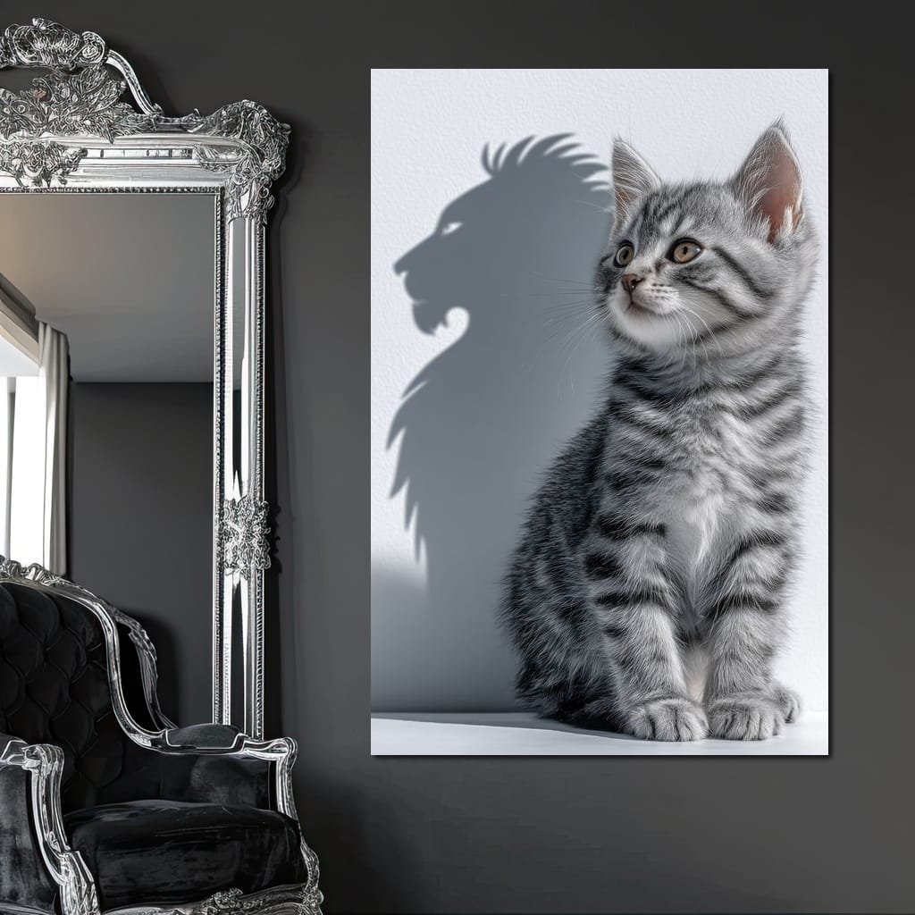 Brave Kitten Lion Shadow Canvas Wall Art