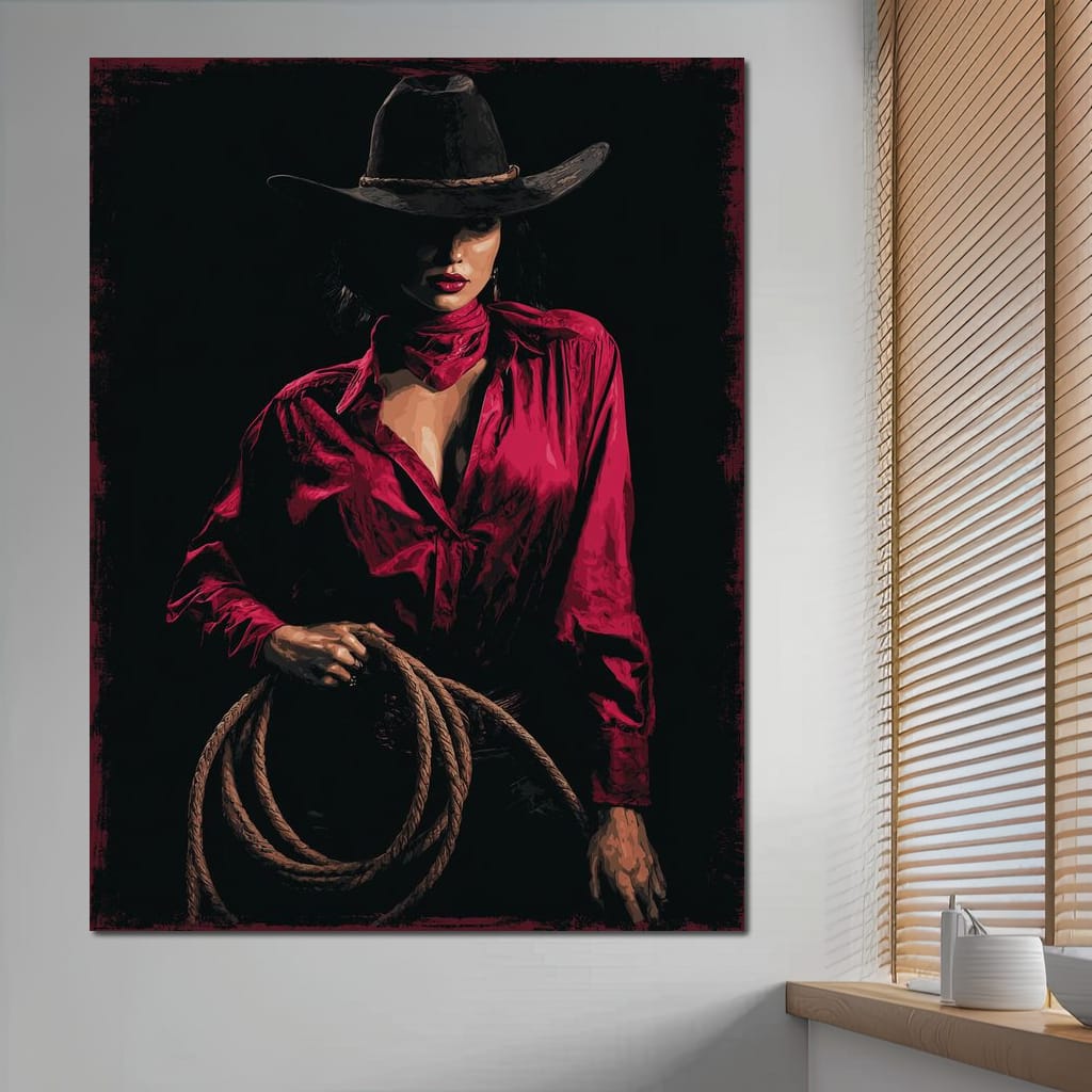 Midnight Cowgirl Red Blouse Canvas Wall Art