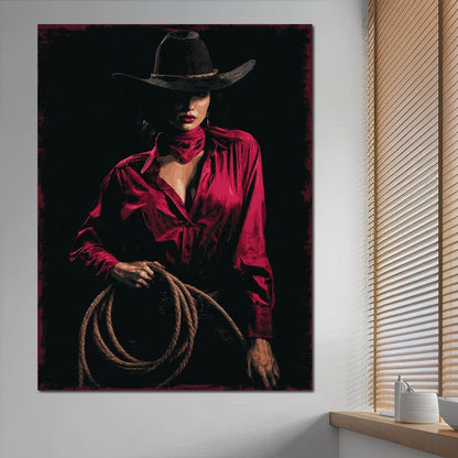 Midnight Cowgirl Red Blouse Canvas Wall Art