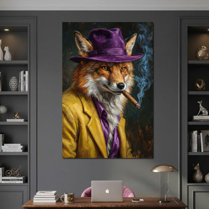 Gentleman Fox Smoking Cigar Canvas Wall Art