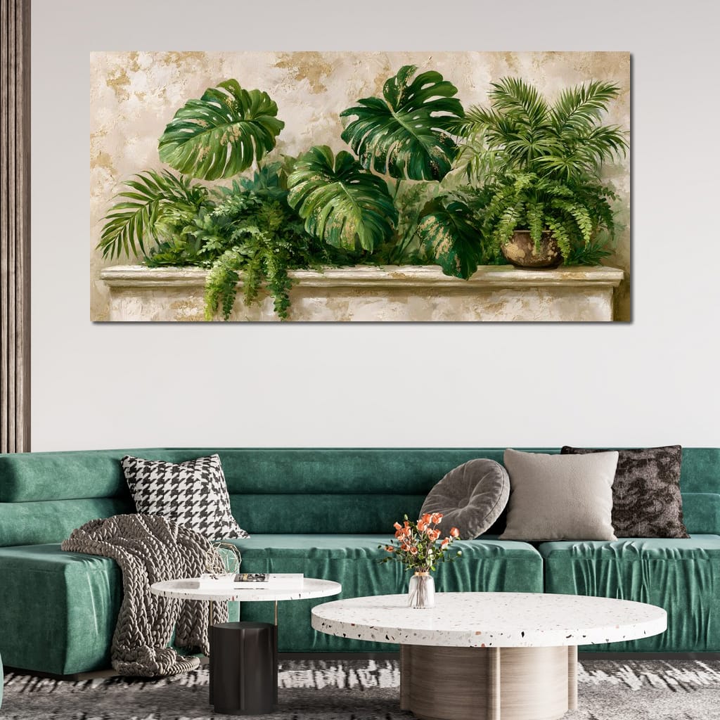 Sun Dappled Foliage On A Plaster Ledge Canvas Wall Art