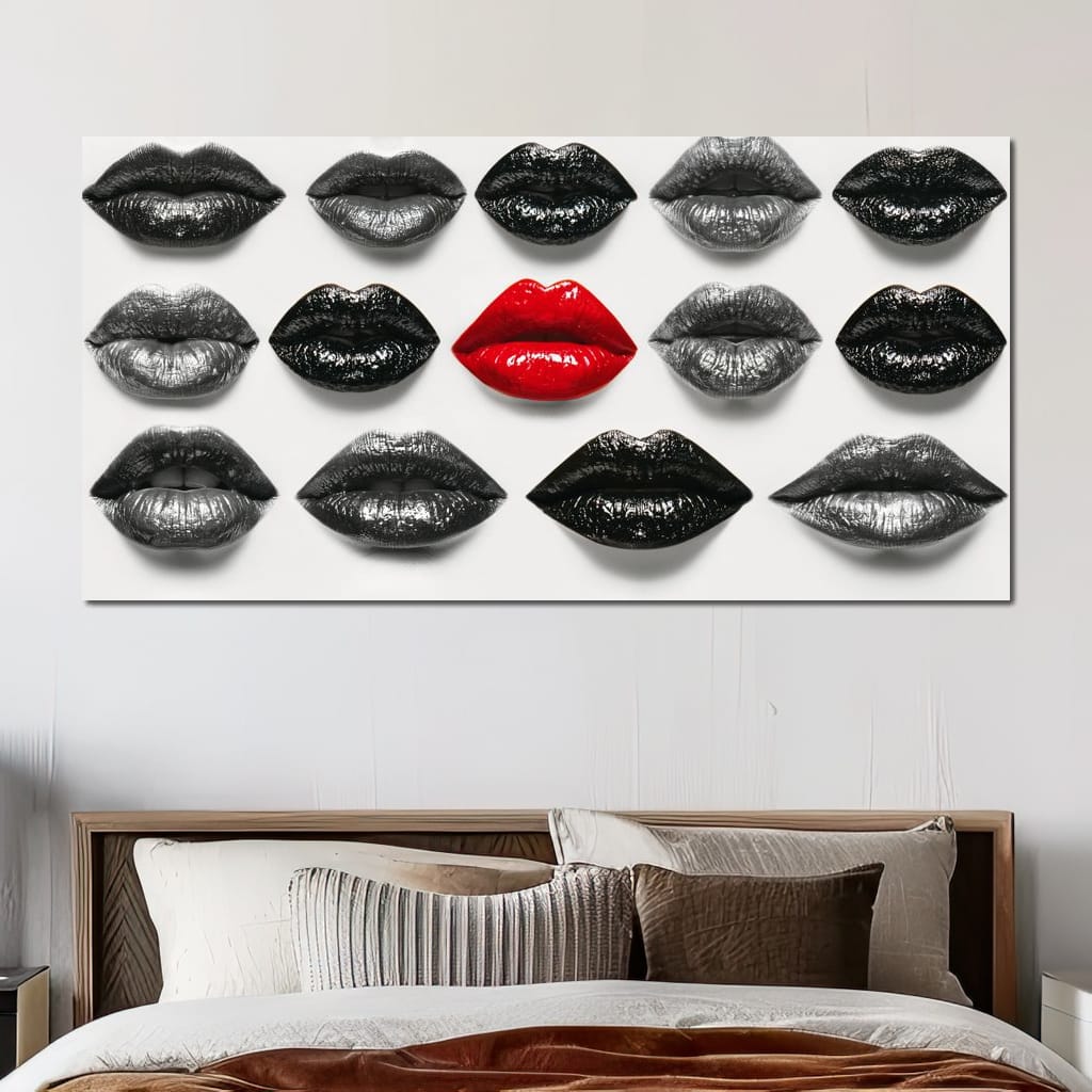 Breaking The Monotone Rhythm Red Lips Canvas Wall Art