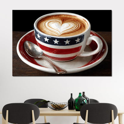 Patriotic Latte Heart Cup Canvas Wall Art