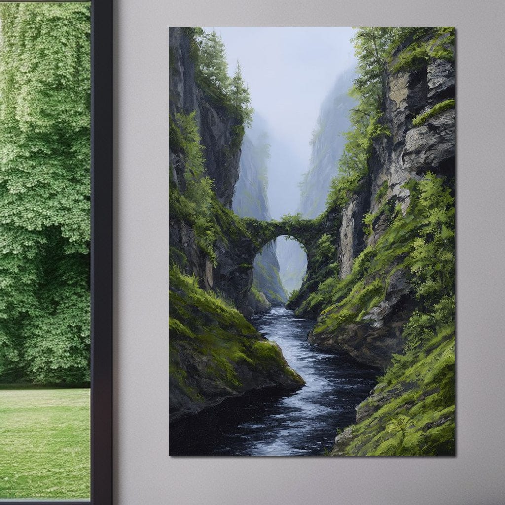 Emerald Gorge Stone Bridge River Canvas Wall Art