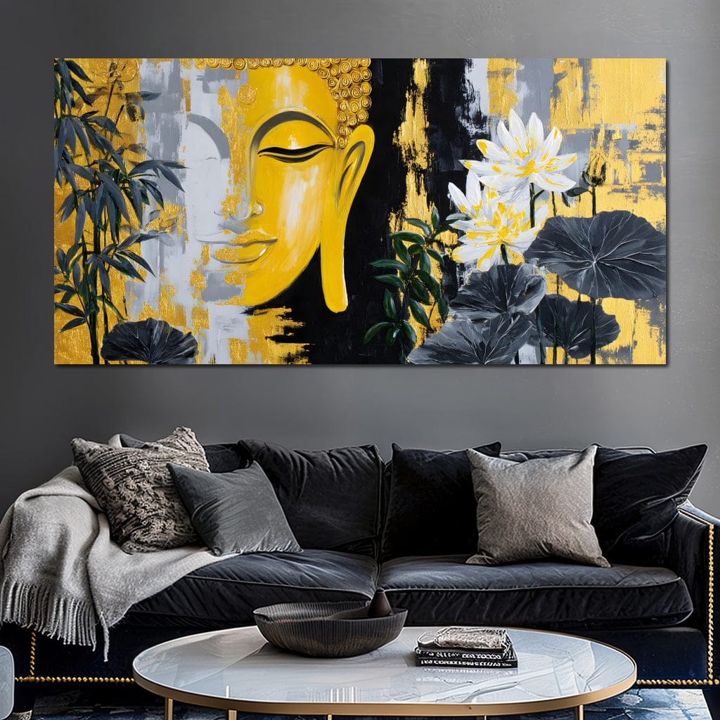 Golden Buddha Lotus Harmony Canvas Wall Art