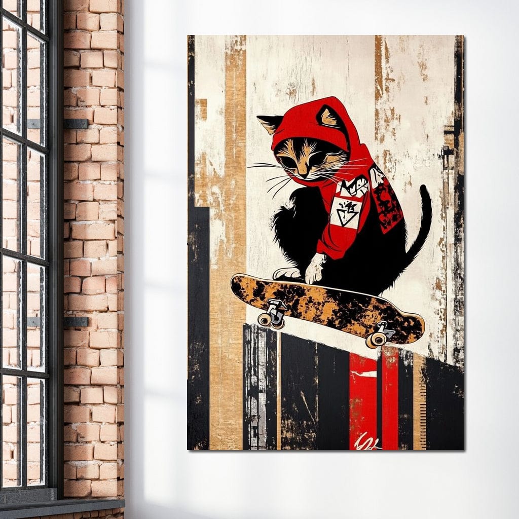 Feline Skateboarder Canvas Wall Art