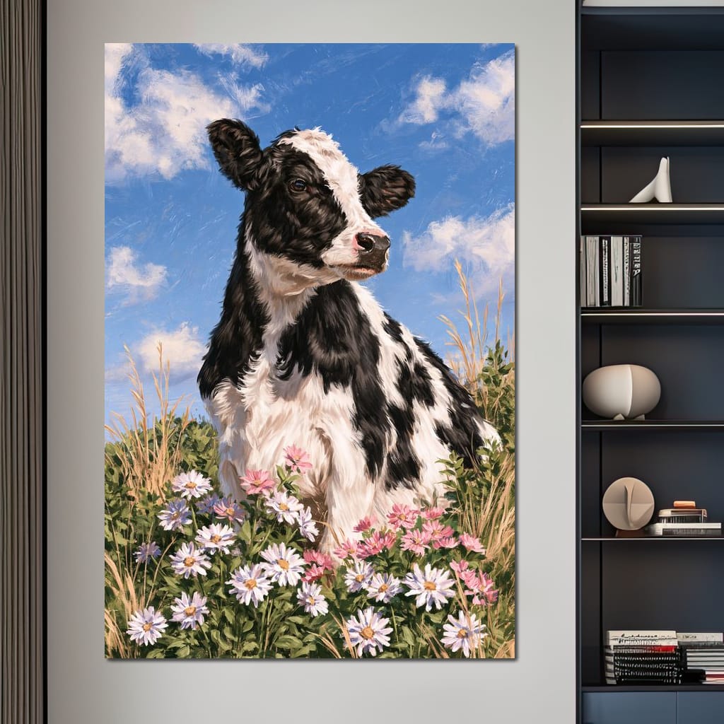 Gentle Pasture Cow Under Summer Skies Canvas Wall Art