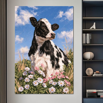Gentle Pasture Cow Under Summer Skies Canvas Wall Art