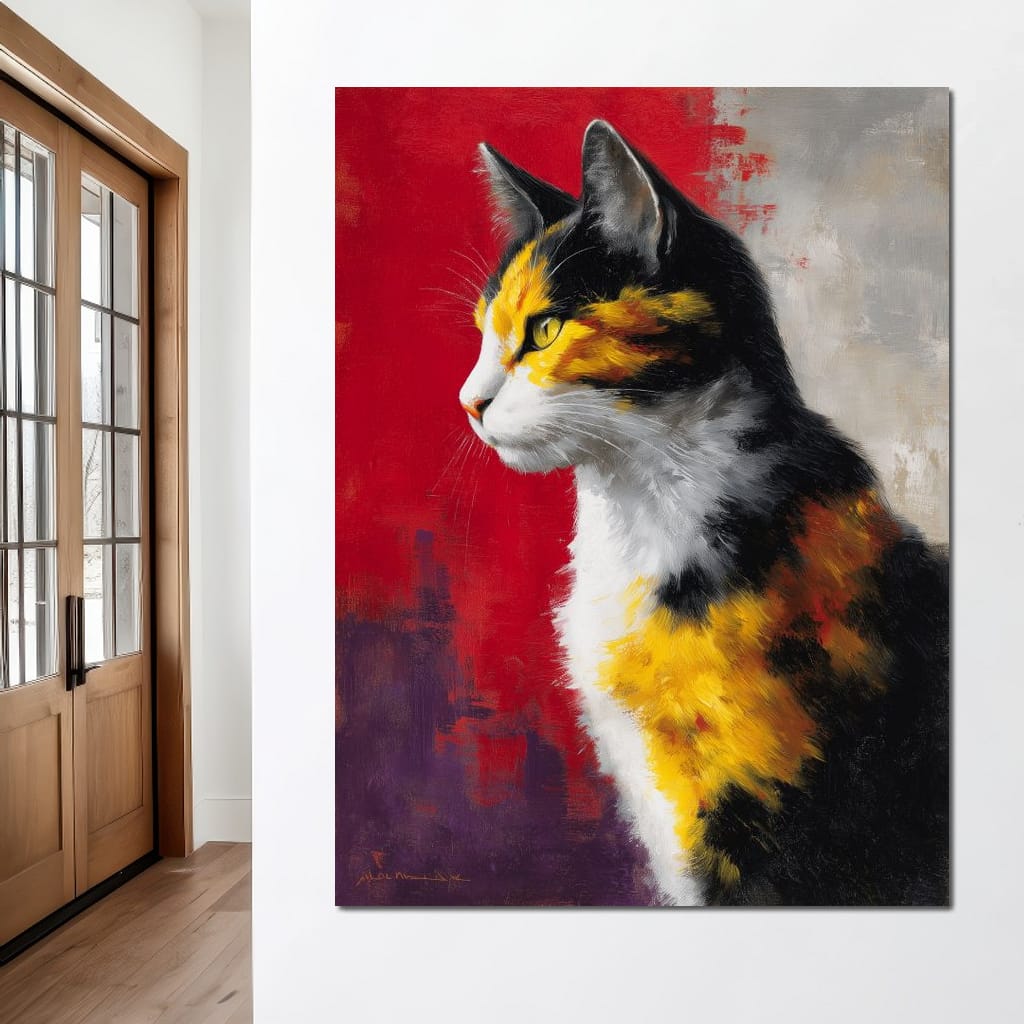 Golden Calico Cat Profile Canvas Wall Art