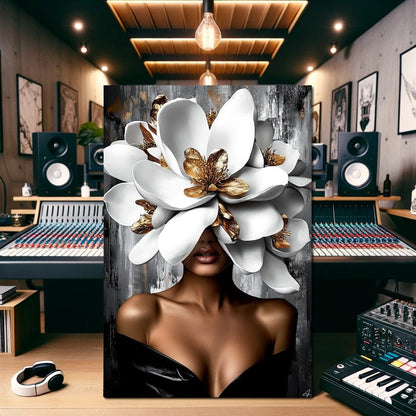Golden & White Petals Elegance Canvas Wall Art