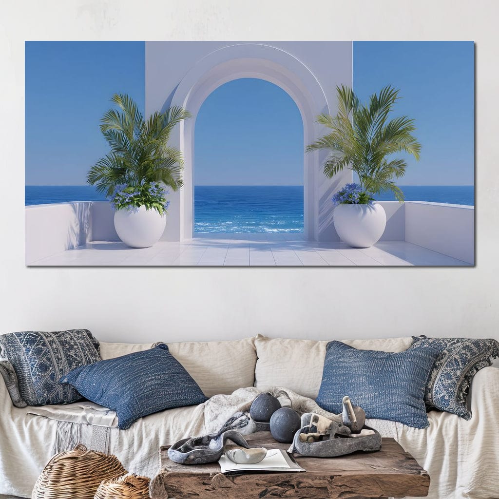 Sunlit Coastal Archway Escape Canvas Wall Art