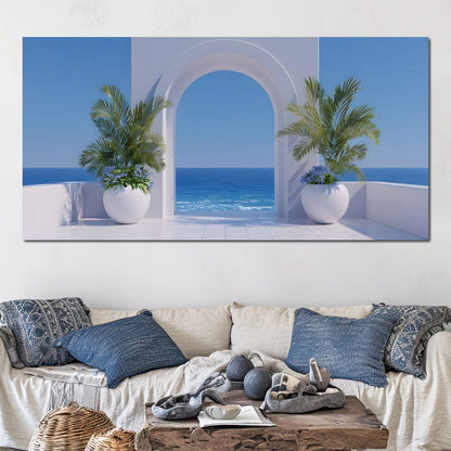Sunlit Coastal Archway Escape Canvas Wall Art