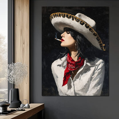 Sombrero Smoke Noir Portrait Canvas Wall Art