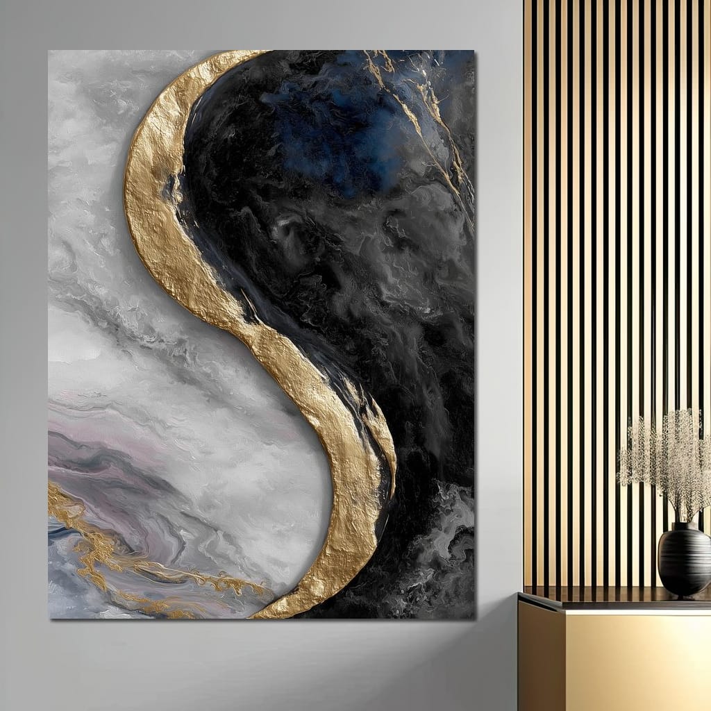 Gilded Moonstone Abstract Flow Canvas Wall Art