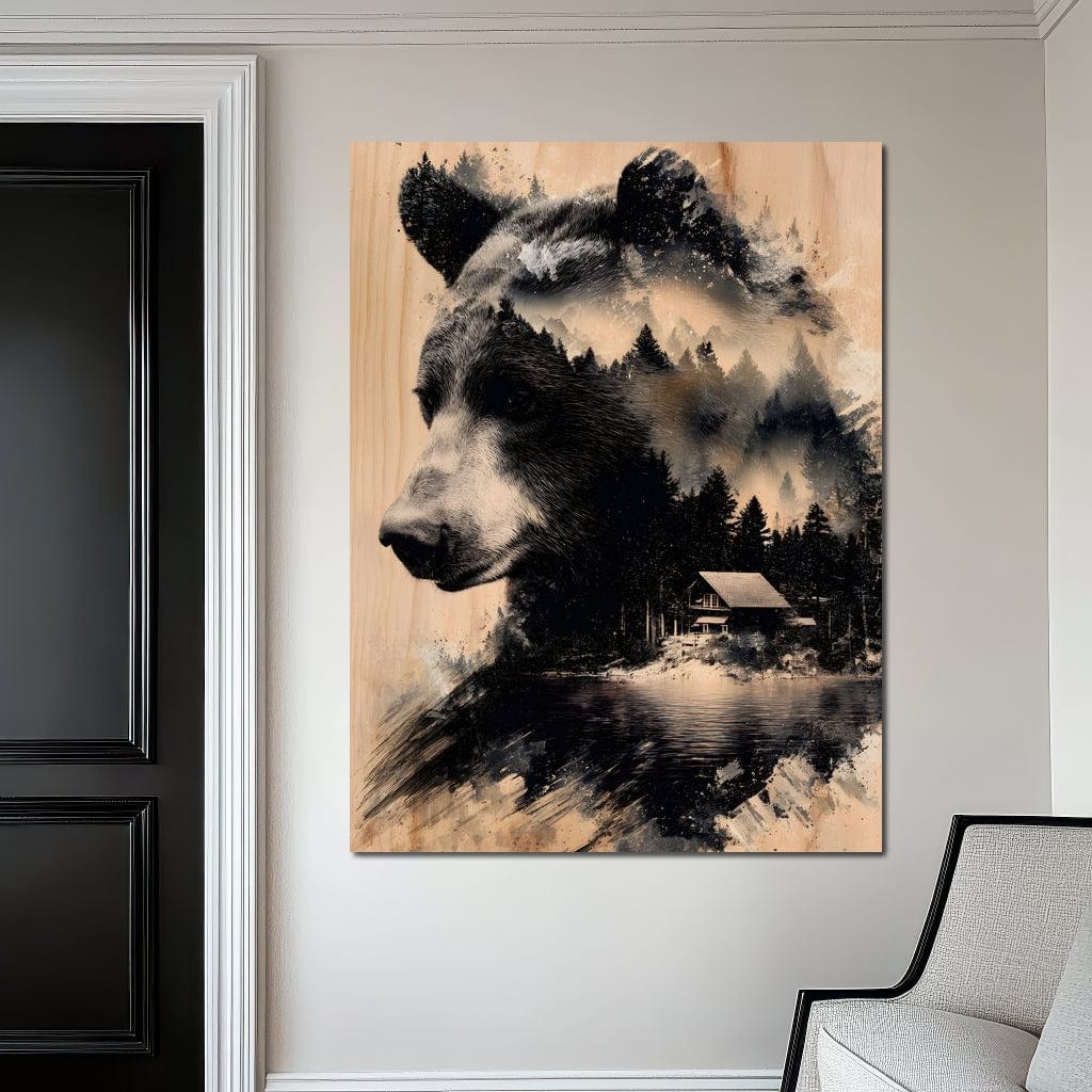 Bear Forest Cabin Reflections Canvas Wall Art