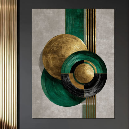 Emerald Gold Geometric Circles Canvas Wall Art