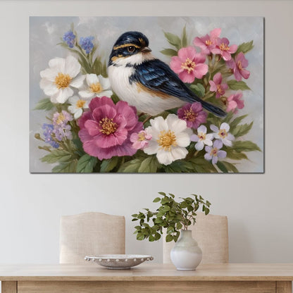 Songbird Garden Bouquet Oil Style Canvas Wall Art