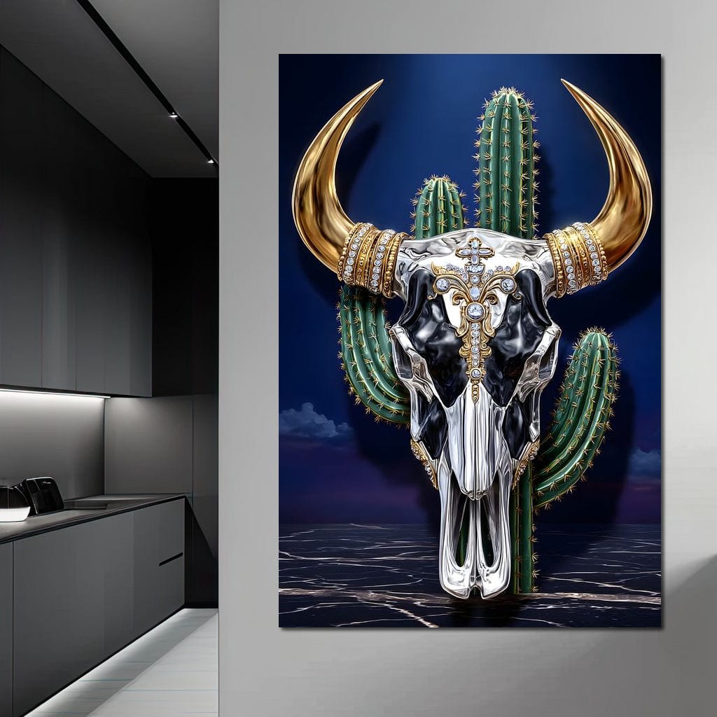 Golden Bull Skull Desert Luxe Canvas Wall Art