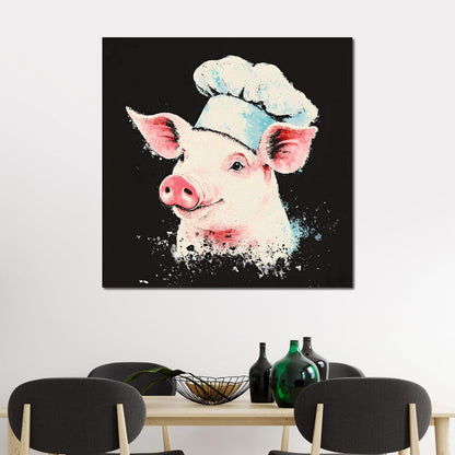 Cheerful Chef Piglet Canvas Wall Art