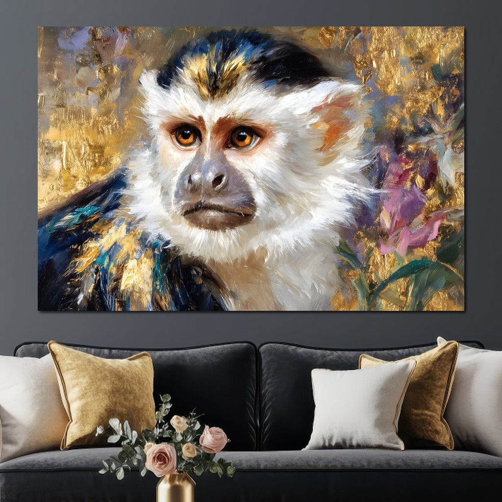 Golden Gilded Monkey Muse Canvas Wall Art