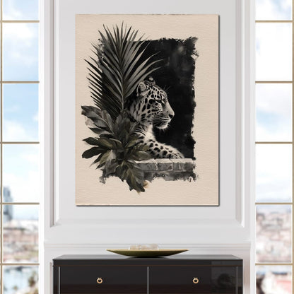 Feline Watch Over Stone Wall Canvas Wall Art