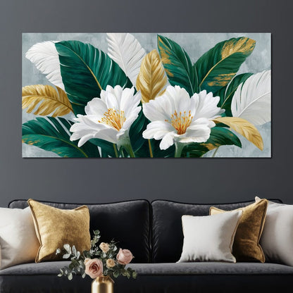 Gilded Tropical White Peony Canvas Wall Art