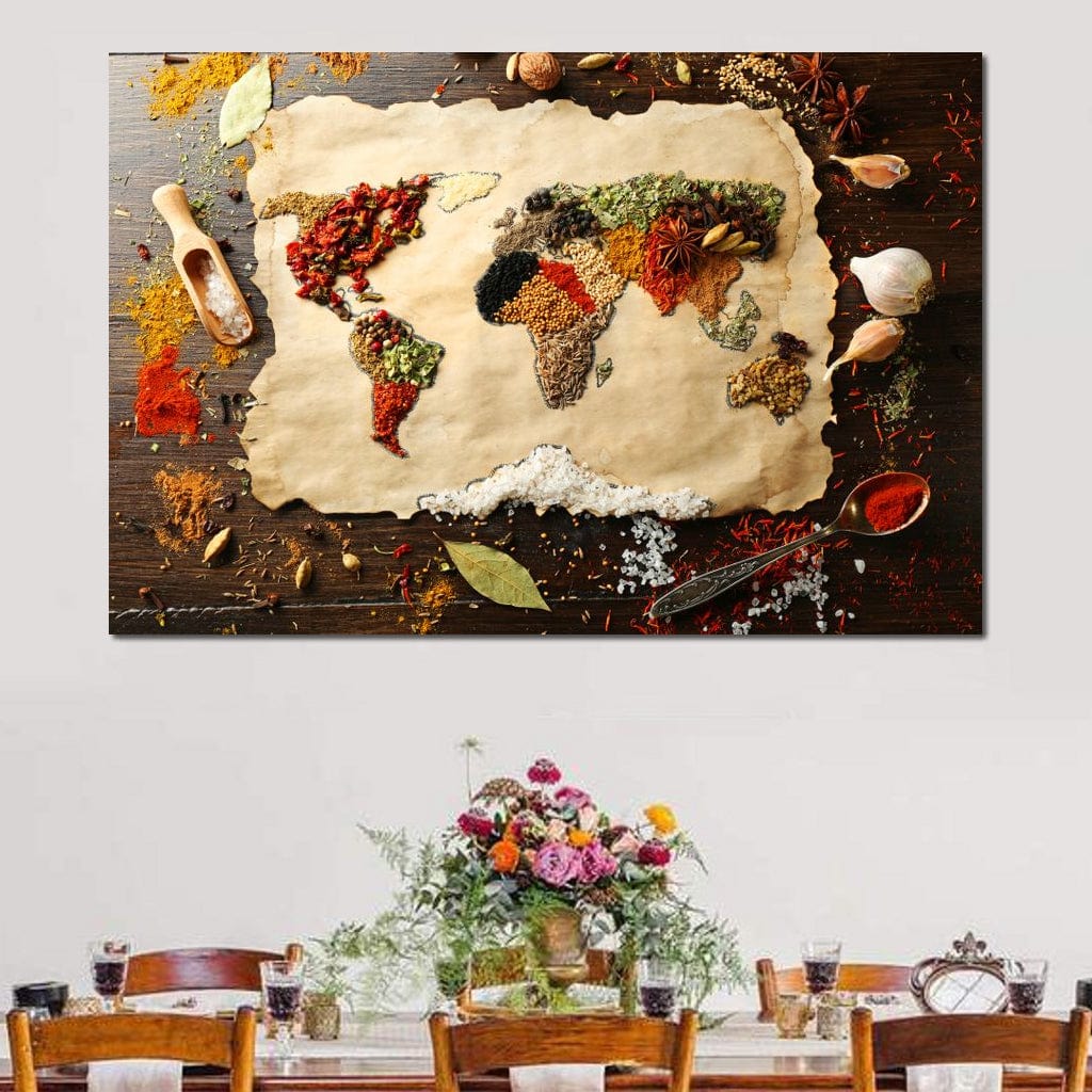 Spices Map of the World Canvas Wall Art