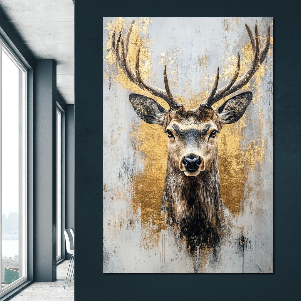 Majestic Golden Deer Portrait Canvas Wall Art