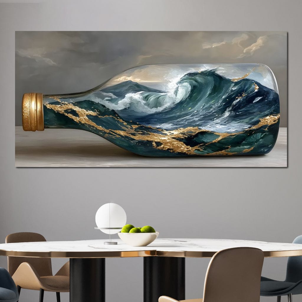Gilded Ocean Storm Bottle Canvas Wall Art