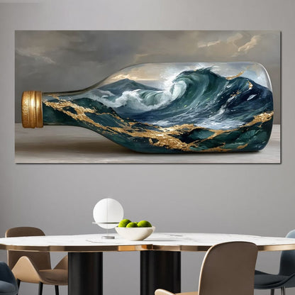 Gilded Ocean Storm Bottle Canvas Wall Art