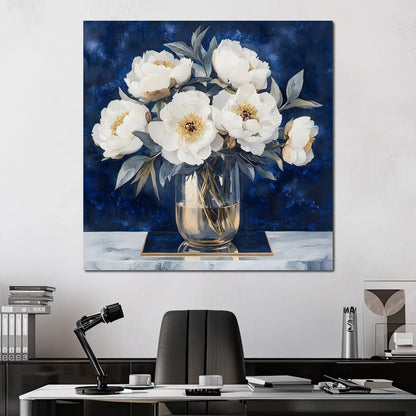 Peony Elegance Midnight Blooms Canvas Wall Art