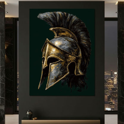 Gold Spartan Helm Battle Relic Canvas Wall Art