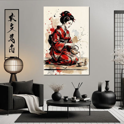 Japanese Woman Tea Ceremony Canvas Wall Art
