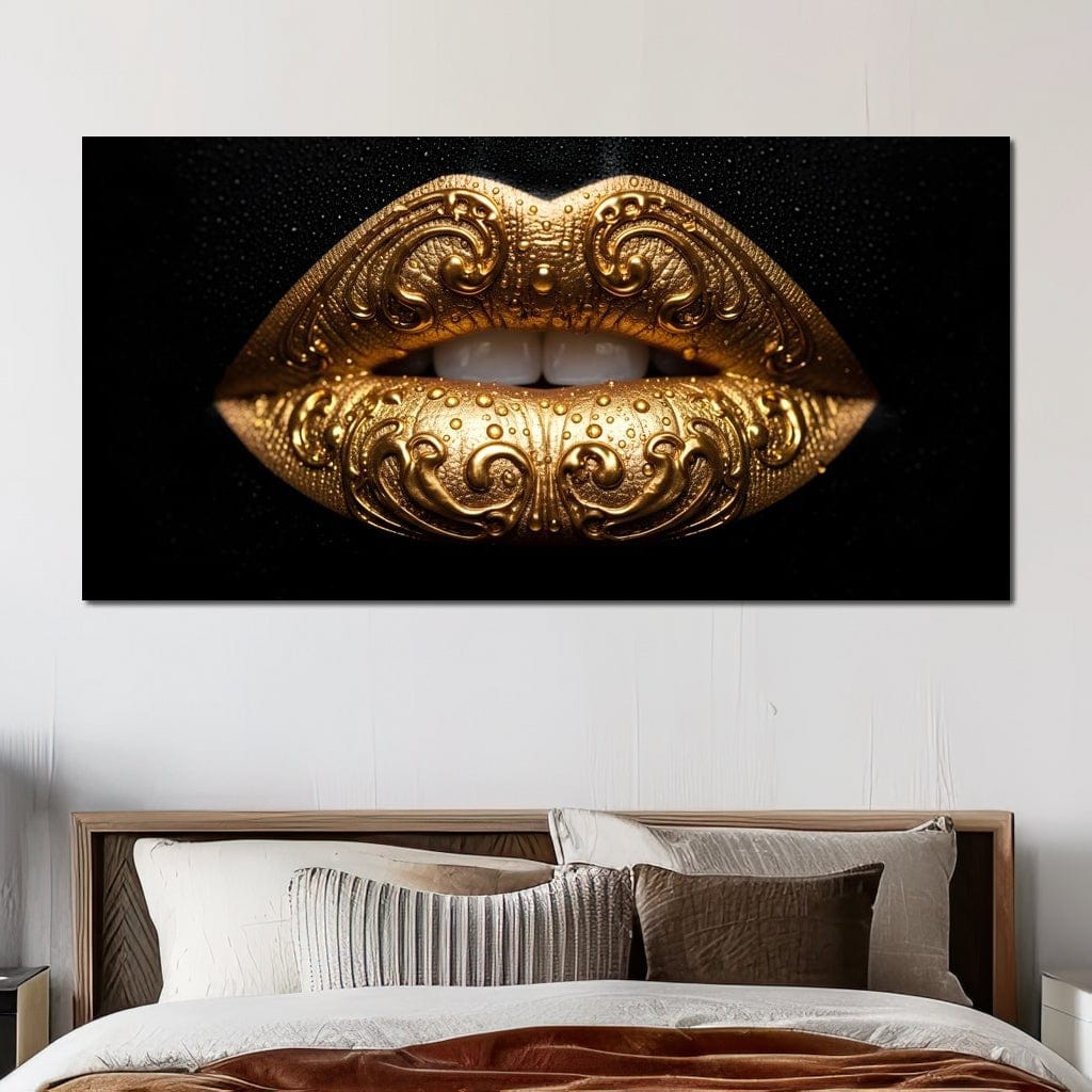 Golden Lips Elegance Illumination Canvas Wall Art