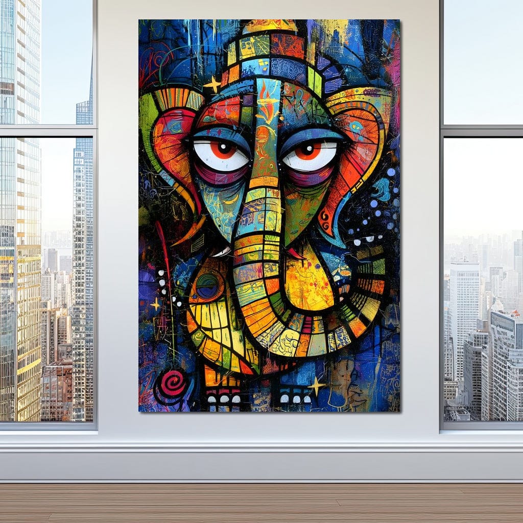 Prismatic Ganesha Portrait Canvas Wall Art