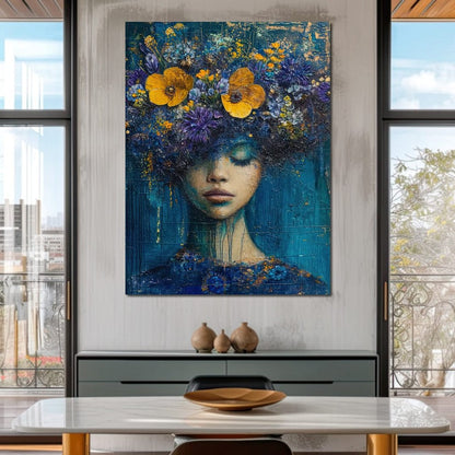 Floral Dreams in Indigo Depths Canvas Wall Art