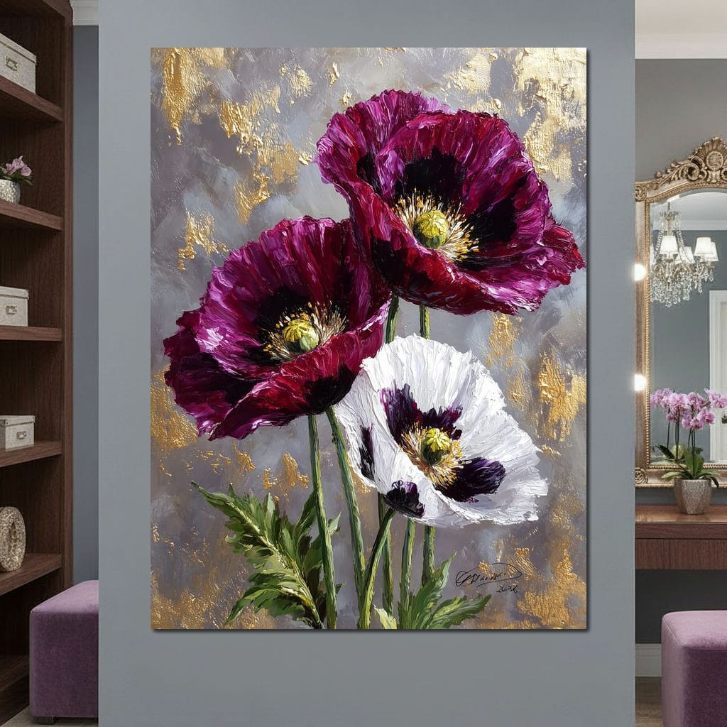 Gold Leaf Poppy Garden Glow Canvas Wall Art
