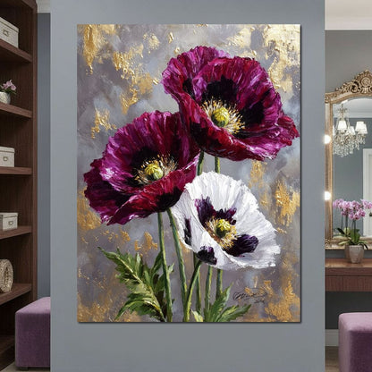 Gold Leaf Poppy Garden Glow Canvas Wall Art