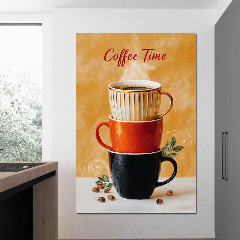 Coffee Time Stacked Mugs Canvas Wall Art