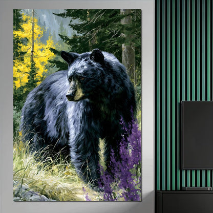 Solitary Forest Black Bear Rises Canvas Wall Art