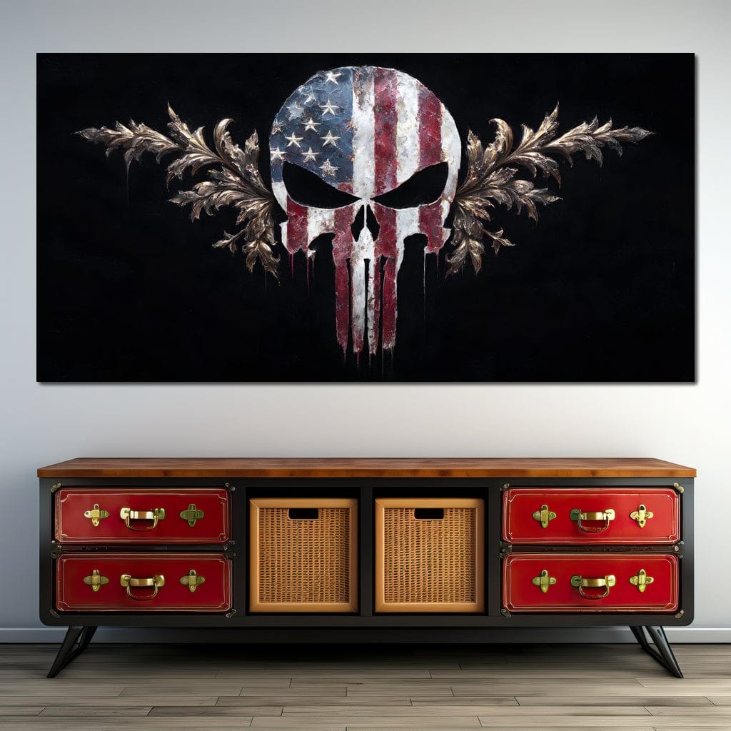 Stars Stripes Resolute Skull Canvas Wall Art