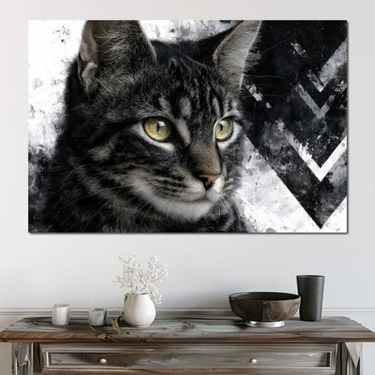 Monochrome Cat Golden Eyes Canvas Wall Art