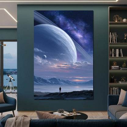 Rings of Saturn Night Sky Canvas Wall Art