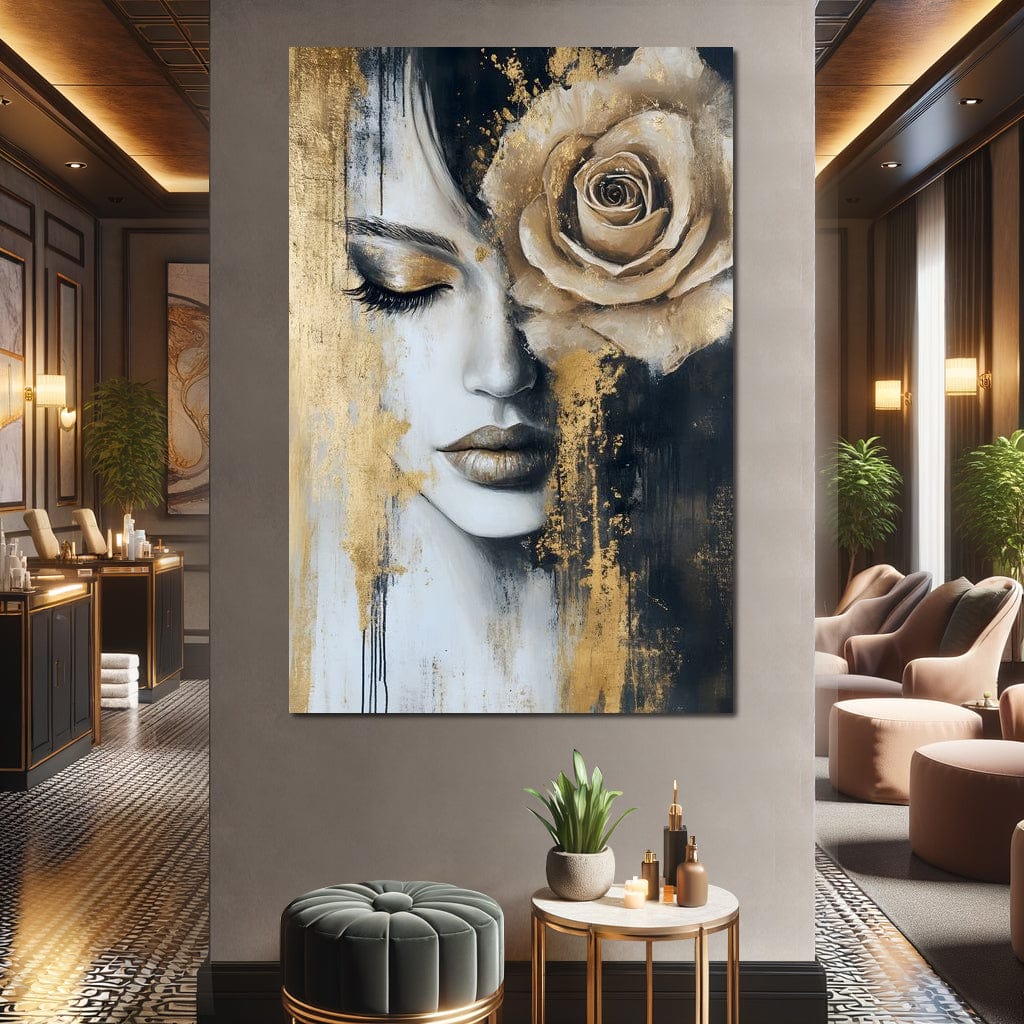Golden Rose Reverie Portrait Canvas Wall Art